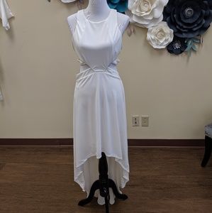 White High Low Gold Detail Dress NEW